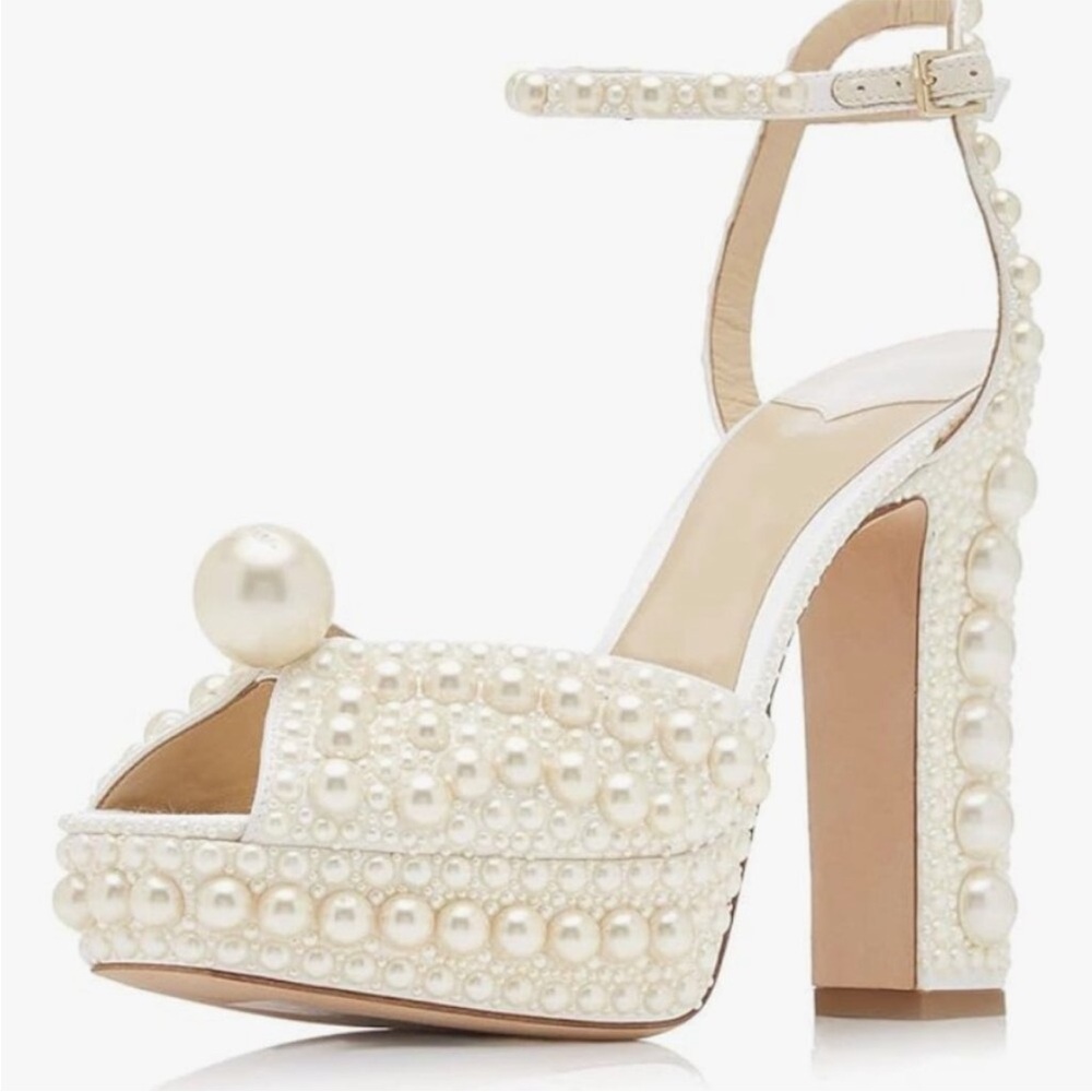 Elegant Pearl-Embellished White Heels
